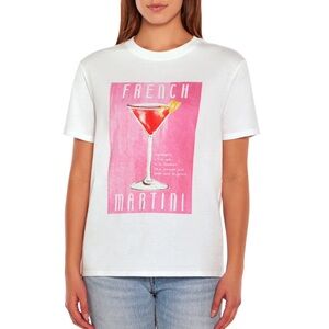 Wildfox French Martini White Ladies Short Sleeve Crewneck Top T-Shirt Large